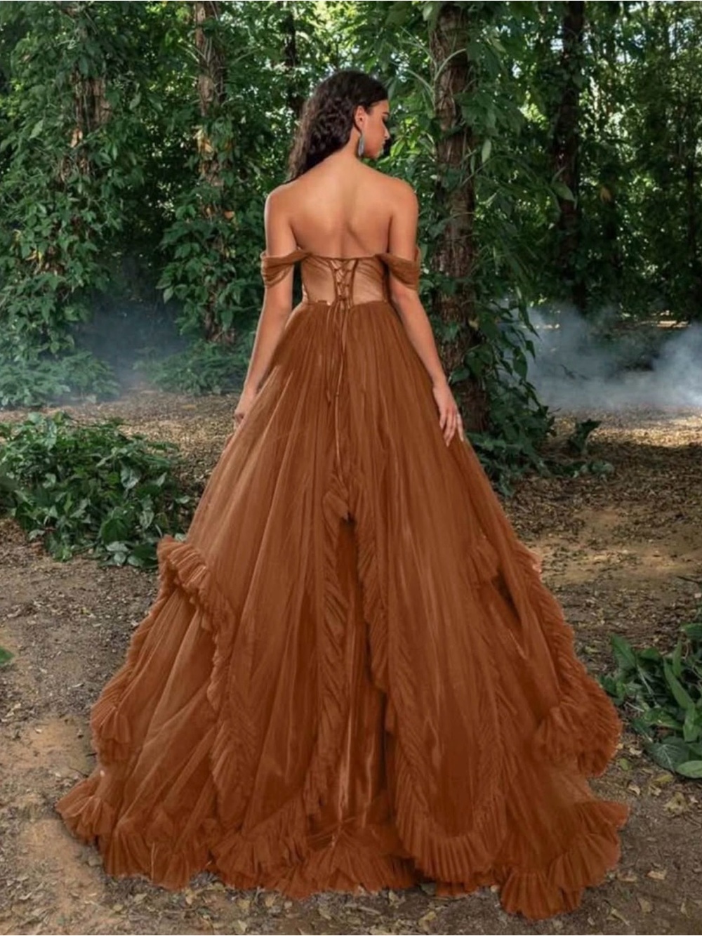 Strapless Brown Tulle Ball Gown Dress - Picture 2 of 4